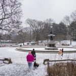 Fotografía de archivo de unas personas que caminan frente a una fuente congelada durante la primera nevada del 2024 en el icónico Central Park en Nueva York. EFE/Ángel Colmenares