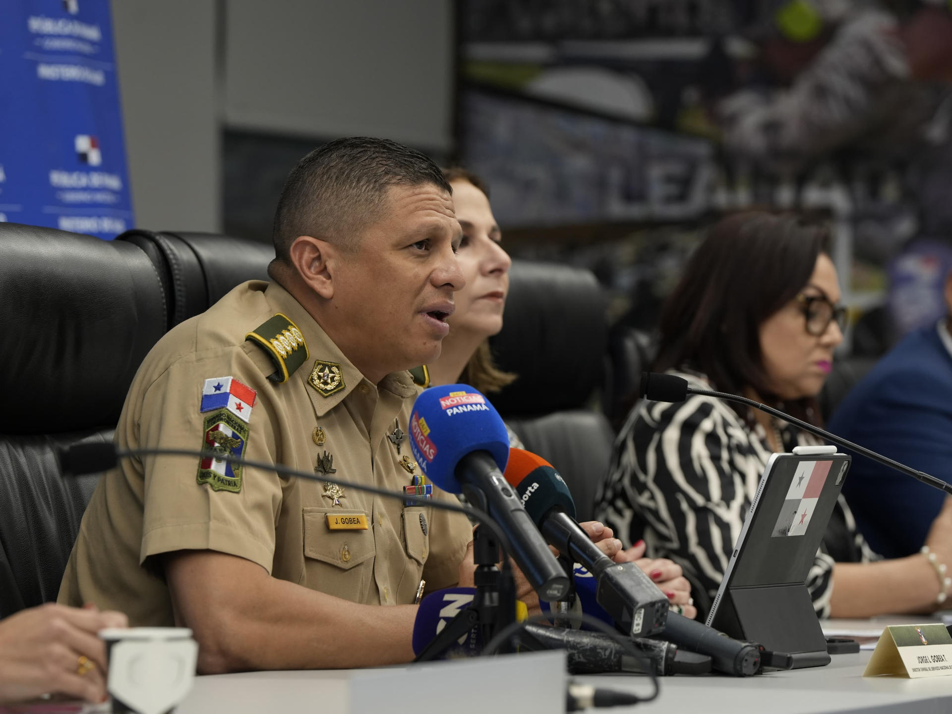 El director del Servicio Nacional de Fronteras de Panamá, Jorge Gobea habla durante una rueda de prensa hoy, en Ciudad de Panamá (Panamá). EFE/ Servicio Nacional De Fronteras De Panamá SOLO USO EDITORIAL/NO VENTAS/SOLO DISPONIBLE PARA ILUSTRAR LA NOTICIA QUE ACOMPAÑA/CRÉDITO OBLIGATORIO
