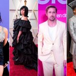 Composición de cuatro fotografías de archivo donde aparecen, desde la izquierda, las cantantes estadounidenses Becky G y Billie Eilish, el actor canadiense Ryan Gosling y el cantante estadounidense Jon Batiste. EFE