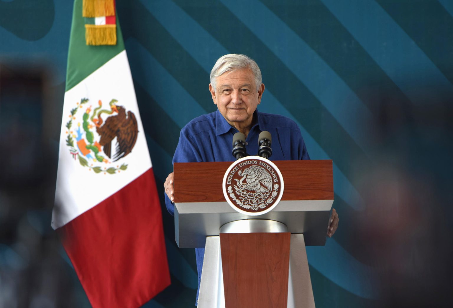 Fotografía cedida este miércoles por la presidencia de México del mandatario mexicano, Andrés Manuel López Obrador, durante una rueda de prensa en Palenque, Chiapas (México). EFE/Presidencia de México/SOLO USO EDITORIAL/SOLO DISPONIBLE PARA ILUSTRAR LA NOTICIA QUE ACOMPAÑA(CRÉDITO OBLIGATORIO)