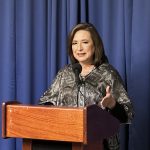 La candidata opositora mexicana Xóchitl Gálvez habla durante una rueda de prensa hoy, en Washington (Estados Unidos). EFE/ Octavio Guzmán