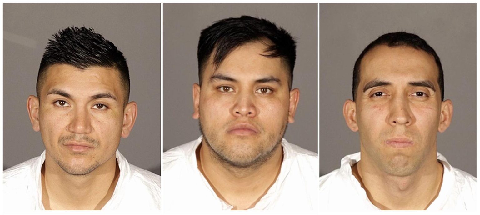 Composición de tres fotografías cedidas por el Departamento de Policía de Glendale (California, EE.UU.) donde aparecen, desde la izquierda, Felipe Leiva solís, de 33 años; Francisco Alegría, de 30, y Juan Eduardo Salomón Castro, de 31, que fueron arrestados por delitos graves de robo residencial luego de una investigación extensa de la dependencia policial. EFE/ Policía de Glendale / SOLO USO EDITORIAL/ SOLO DISPONIBLE PARA ILUSTRAR LA NOTICIA QUE ACOMPAÑA (CRÉDITO OBLIGATORIO) MÁXIMA CALIDAD DISPONIBLE