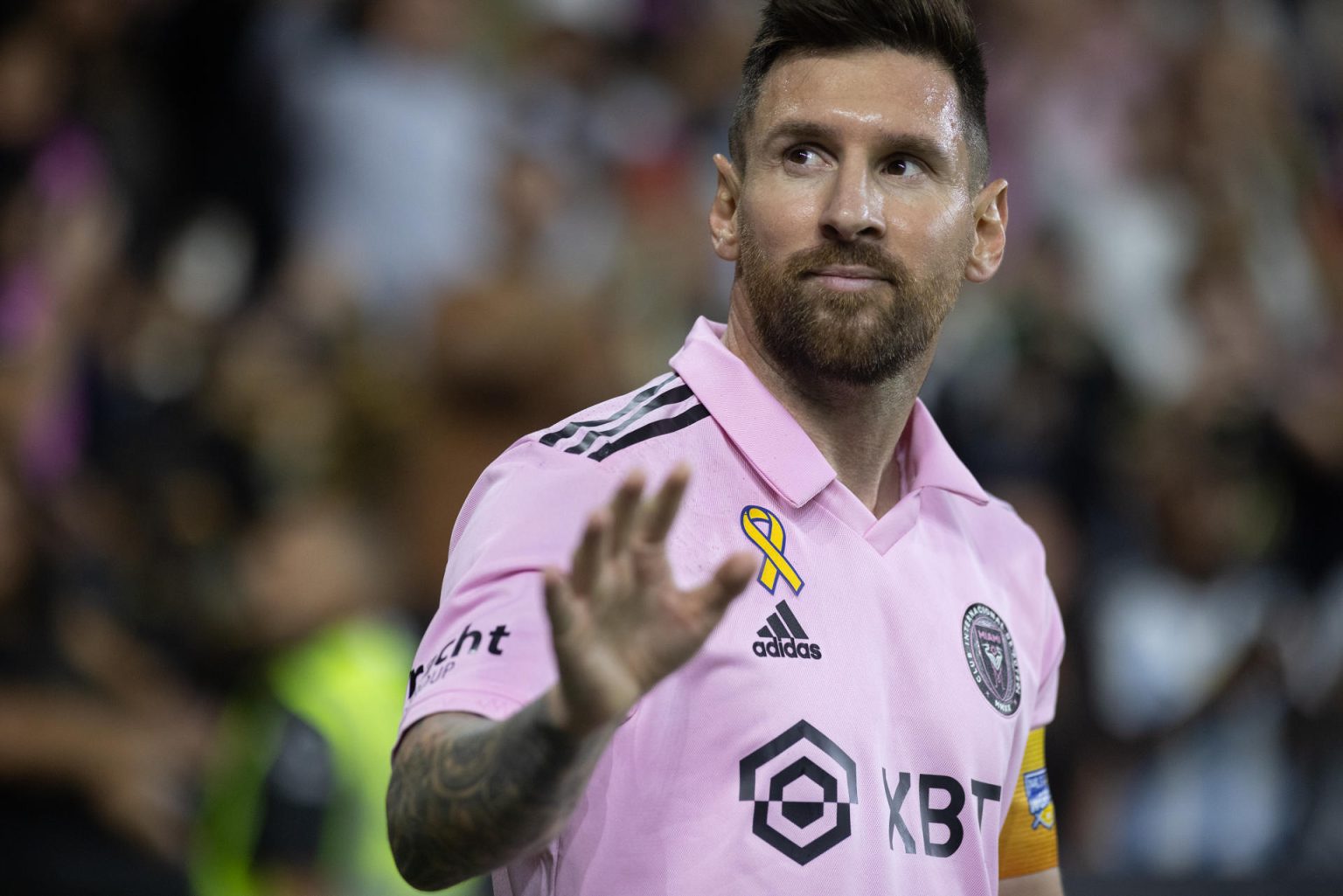 Fotografía de archivo en la que se registró al atacante argentino Lionel Messi, al celebrar uno de sus goles con el club estadounidense de fútbol Inter Miami. EFE/Phillip Kim