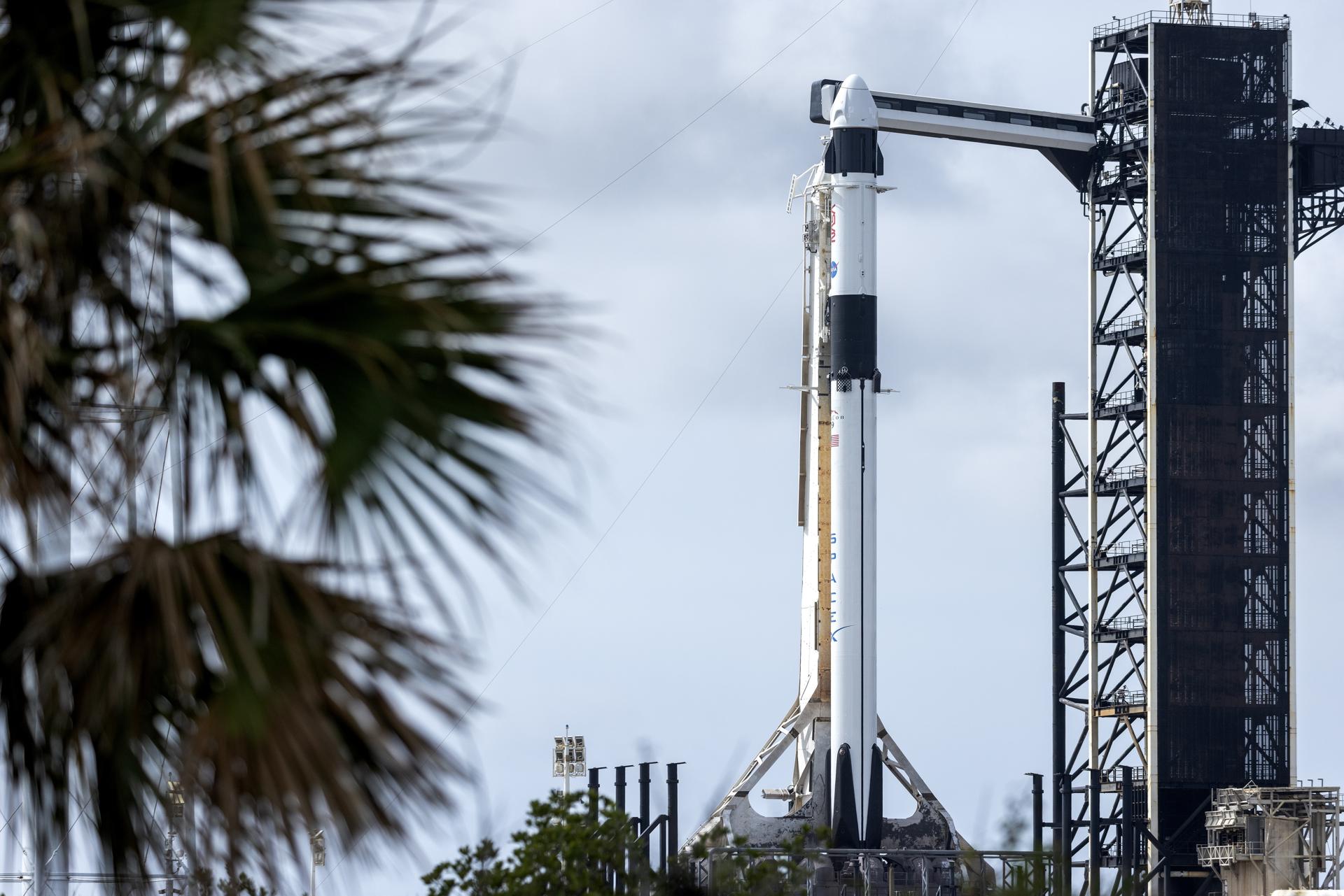 La nave espacial SpaceX Dragon Endeavor de la NASA, a bordo de un cohete Falcon 9, que transportará al Crew-8, este 2 de marzo de 2024. EFE/EPA/Cristóbal Herrera Ulashkevich
