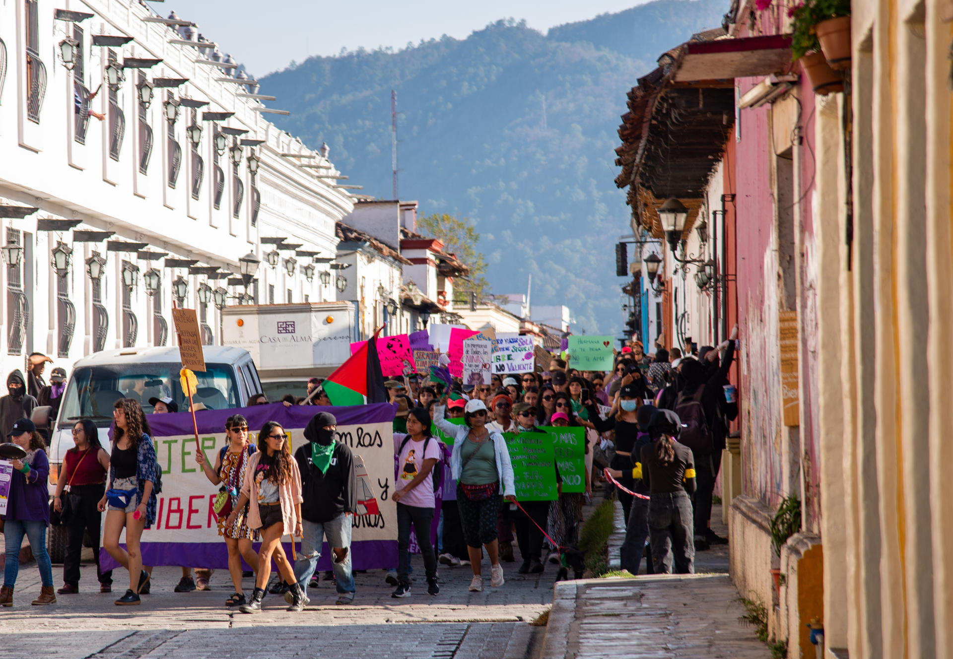 Mujeres protestan durante una marcha con motivo del Día Internacional de la Mujer, hoy viernes en San Cristóbal de las Casas en el estado de Chiapas (México). EFE/ Carlos López
