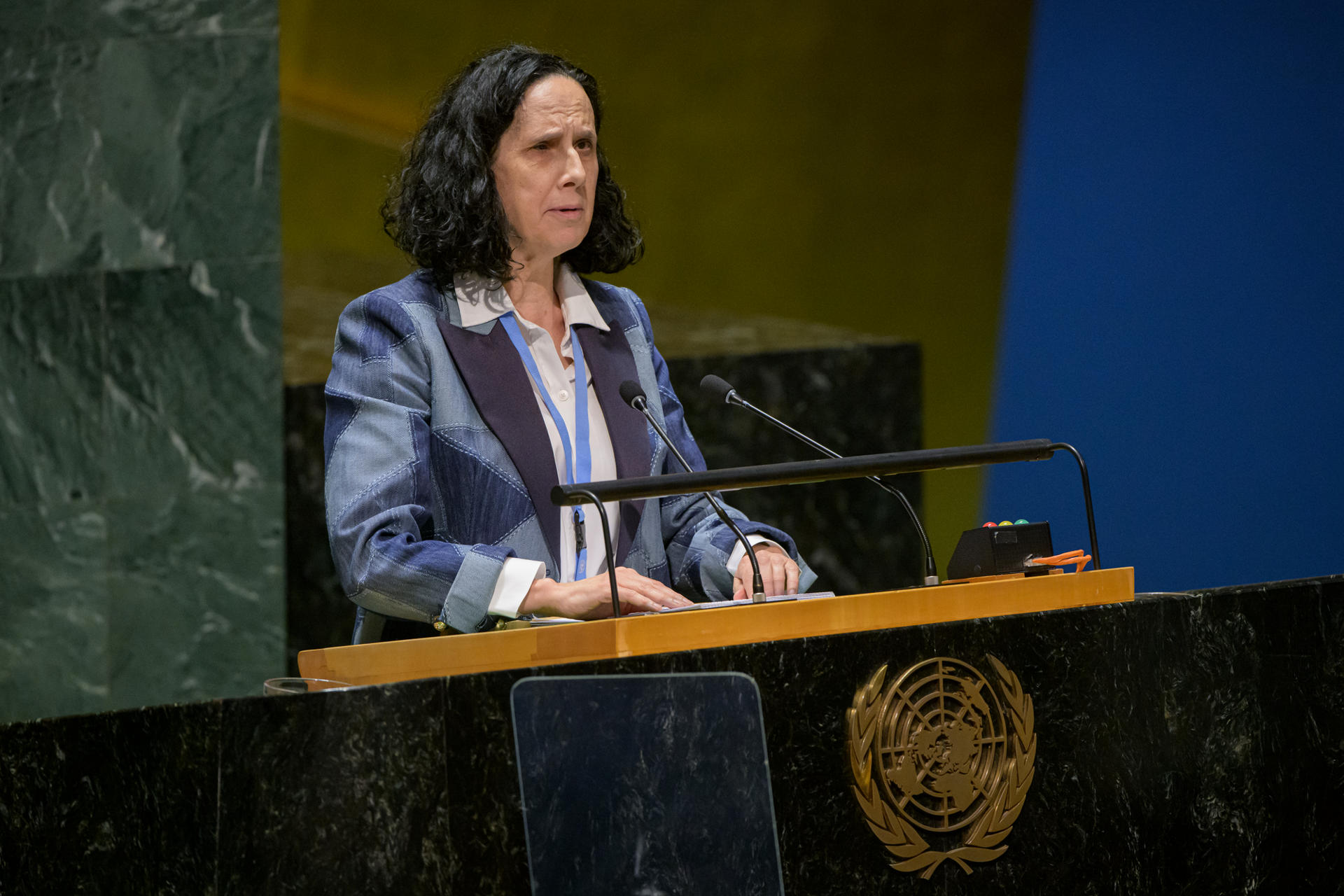 Fotografía cedida por la ONU donde aparece la presidenta del Comité para la Eliminación de la Discriminación contra la Mujer, Ana Peláez Narváez, mientras participa durante la apertura del sexagésimo octavo período de sesiones de la Comisión sobre la Condición Jurídica y Social de la Mujer (CSW68) este lunes en la sede del organismo en Nueva York (Estados Unidos). EFE/ Manuel Elías / ONU/ SOLO USO EDITORIAL/ SOLO DISPONIBLE PARA ILUSTRAR LA NOTICIA QUE ACOMPAÑA (CRÉDITO OBLIGATORIO)
