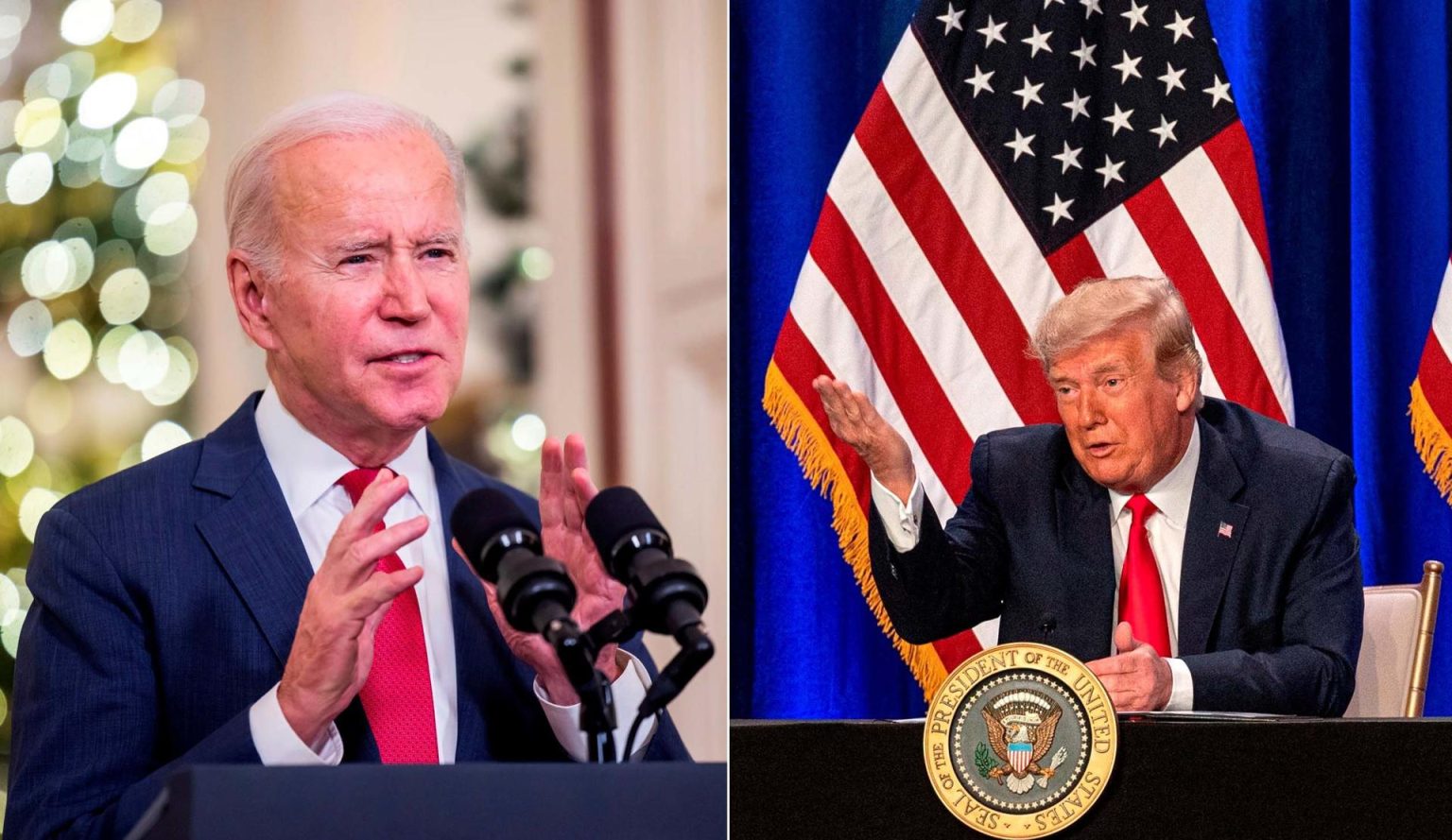 Combo de dos fotografías de archivo donde aparece el presidente de Estados Unidos, Joe Biden (i), y el expresidente, Donald J. Trump (d). EFE/Jim Lo Scalzo/Giorgio Viera