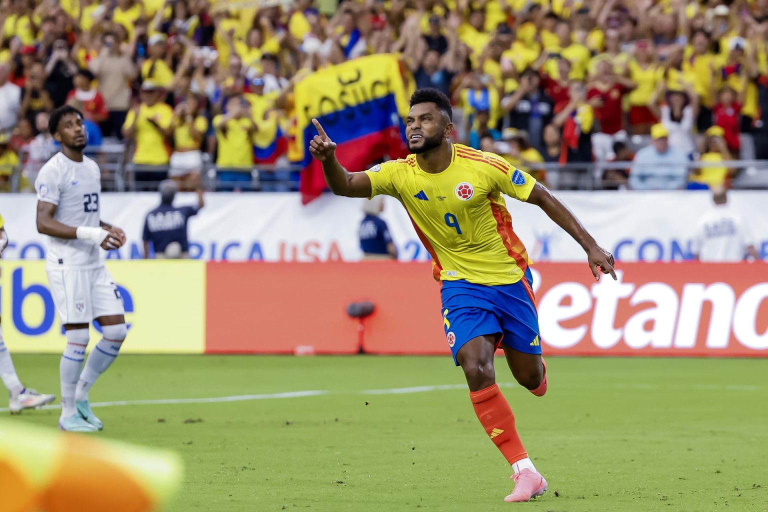 Miguel Borja de Colombia reacciona Copa América 2024. EFE/EPA/JUAN G. MABANGLO