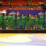 Fotografia de archivo en la que se registró a jugadoras de Brasil al recibir la medalla de Bronce del Campeonato FIBA AmeriCup Femenino 2021, en el Coliseo Roberto Clemente de San Juan (Puerto Rico). EFE/Thais Llorca