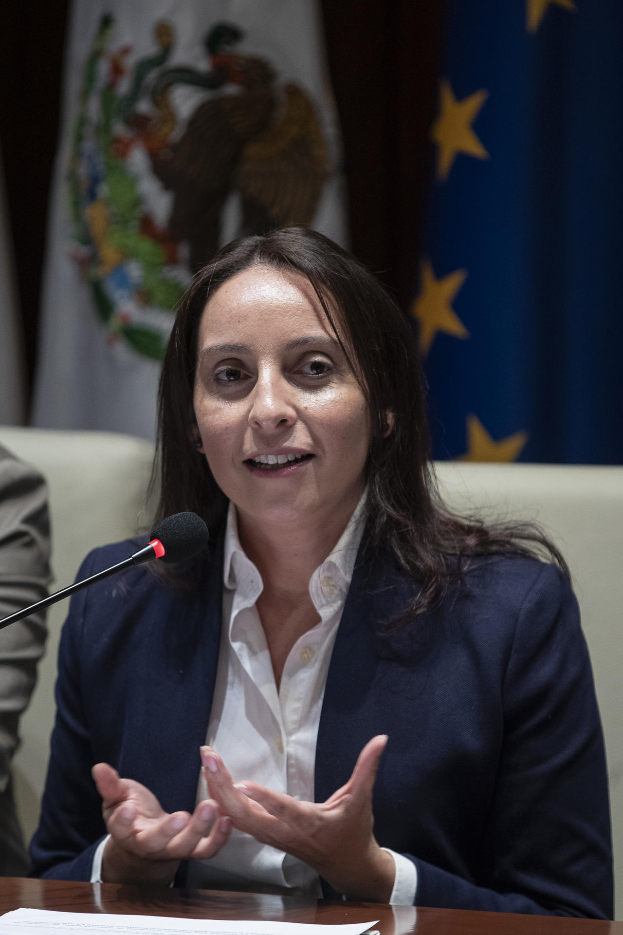 La subdirectora General de Italian German, Azul Ogazón, habla durante una rueda de prensa en la Ciudad de México (México). EFE/ Isaac Esquivel
