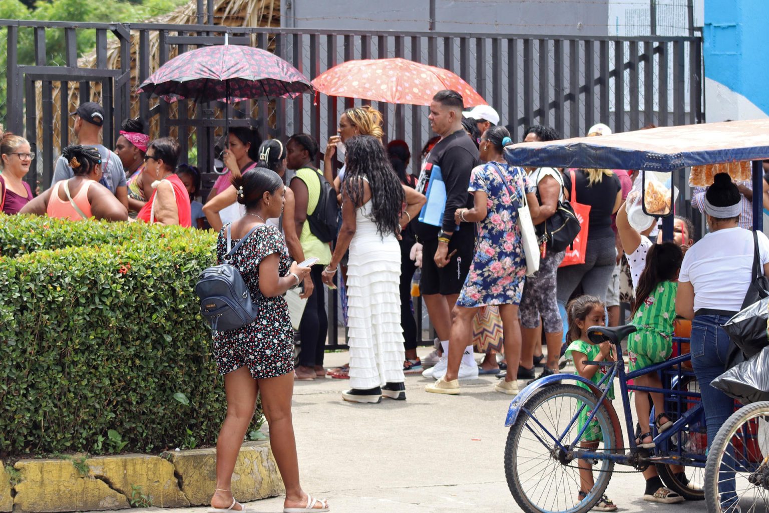 Migrantes hacen fila en oficinas migratorias este sábado, en Tapachula (México). EFE/ Juan Manuel Blanco