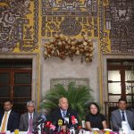 Integrantes del Consejo de Colegios de la Abogacía de Jalisco, participan en una rueda de prensa este martes en la ciudad de Guadalajara, en Jalisco (México). EFE/ Francisco Guasco