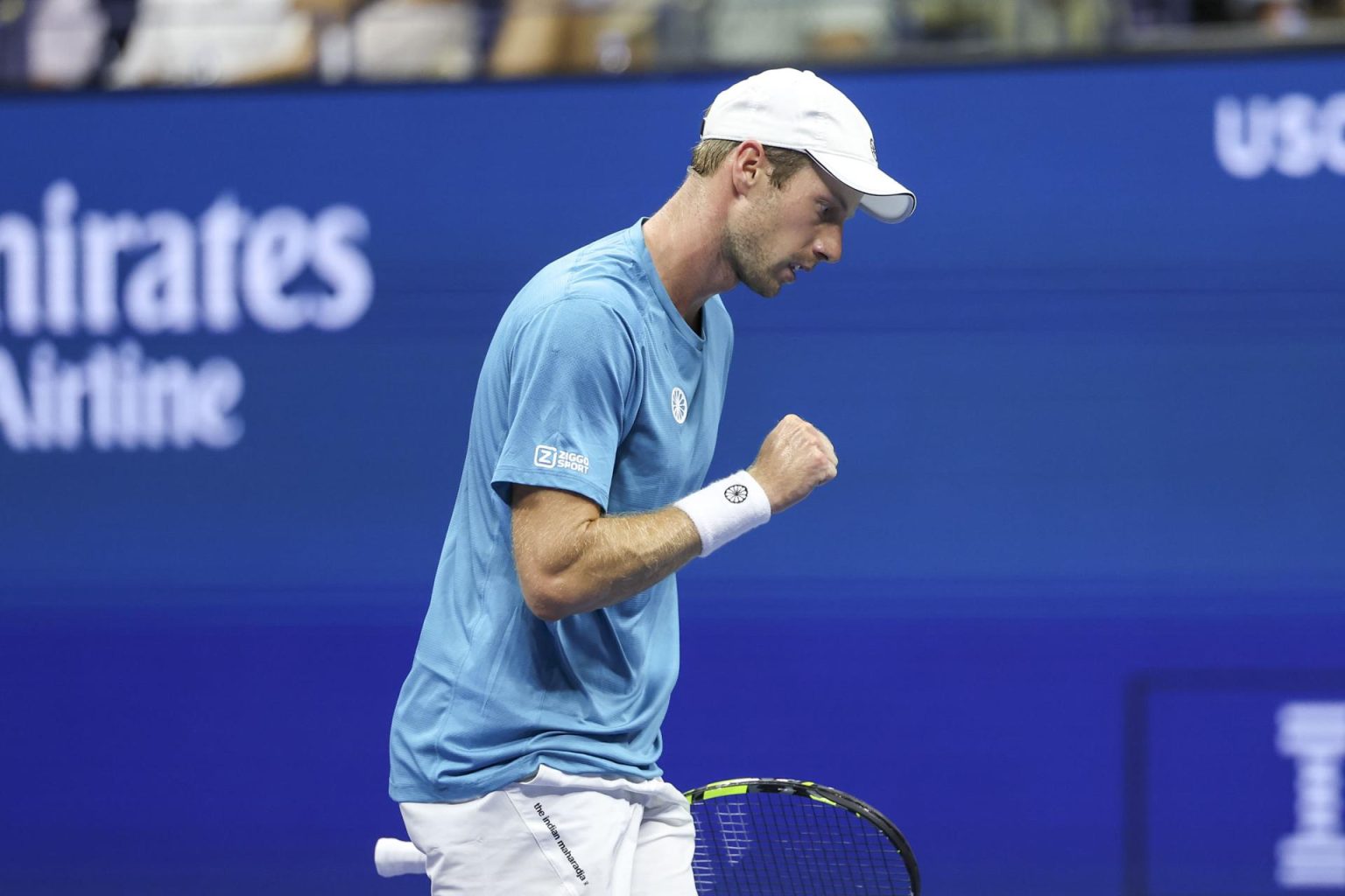 Botic van De Zandschulp de los Países Bajos reacciona durante un partido de segunda ronda del US Open de tenis contra Carlos Alcaraz de España. EFE/EPA/SARAH YENESEL