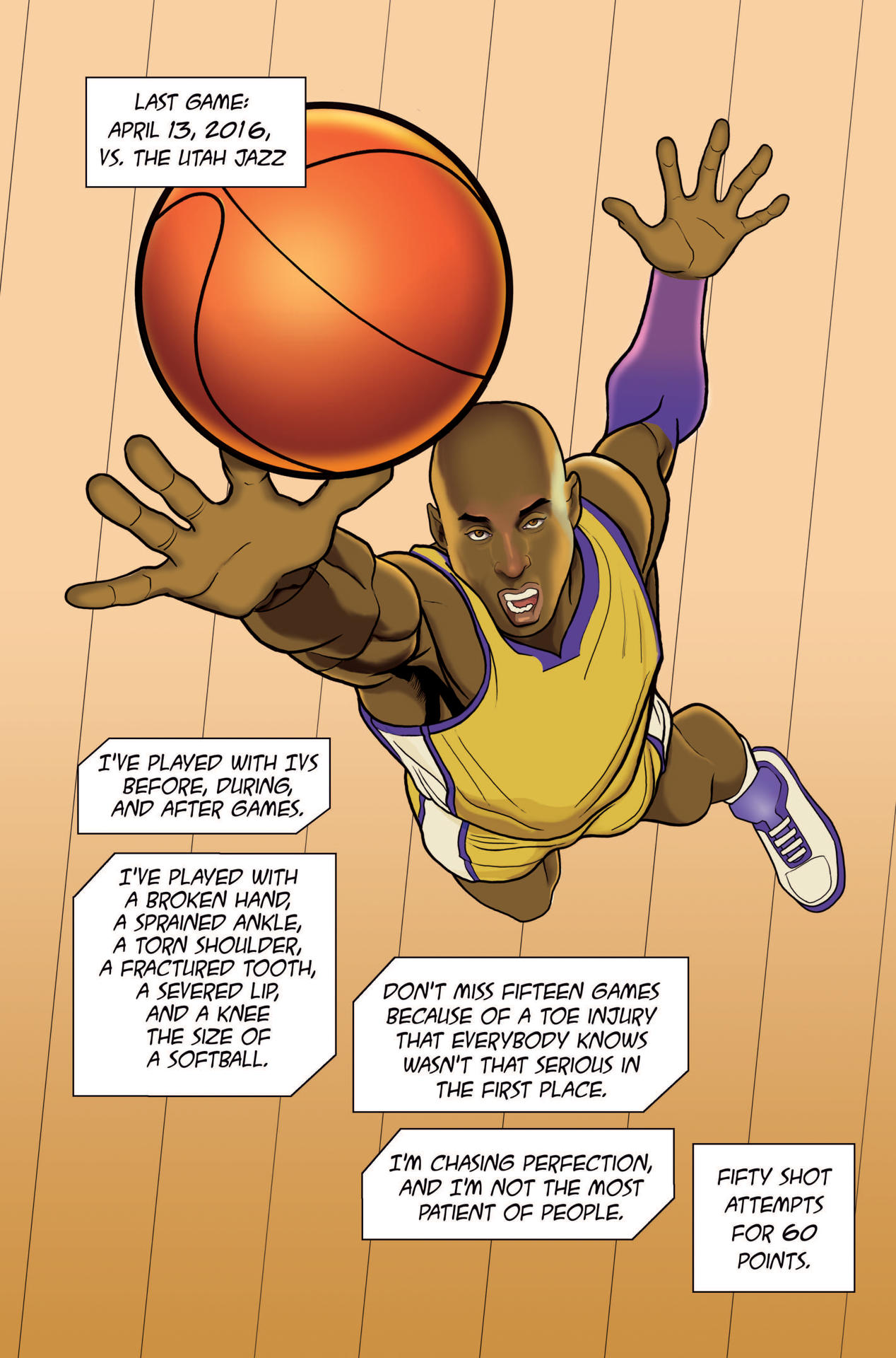 Imagen cedida por TidalWave Productions donde se muestra una página interior del cómic dedicado a la estrella de baloncesto Kobe Bryant para la serie 'Tribute', que estará disponible a partir del miércoles 28 de agosto de 2024 en varias plataformas en formato digital e impreso. EFE/TidalWave Productions /SOLO USO EDITORIAL /NO VENTAS /SOLO DISPONIBLE PARA ILUSTRAR LA NOTICIA QUE ACOMPAÑA /CRÉDITO OBLIGATORIO
