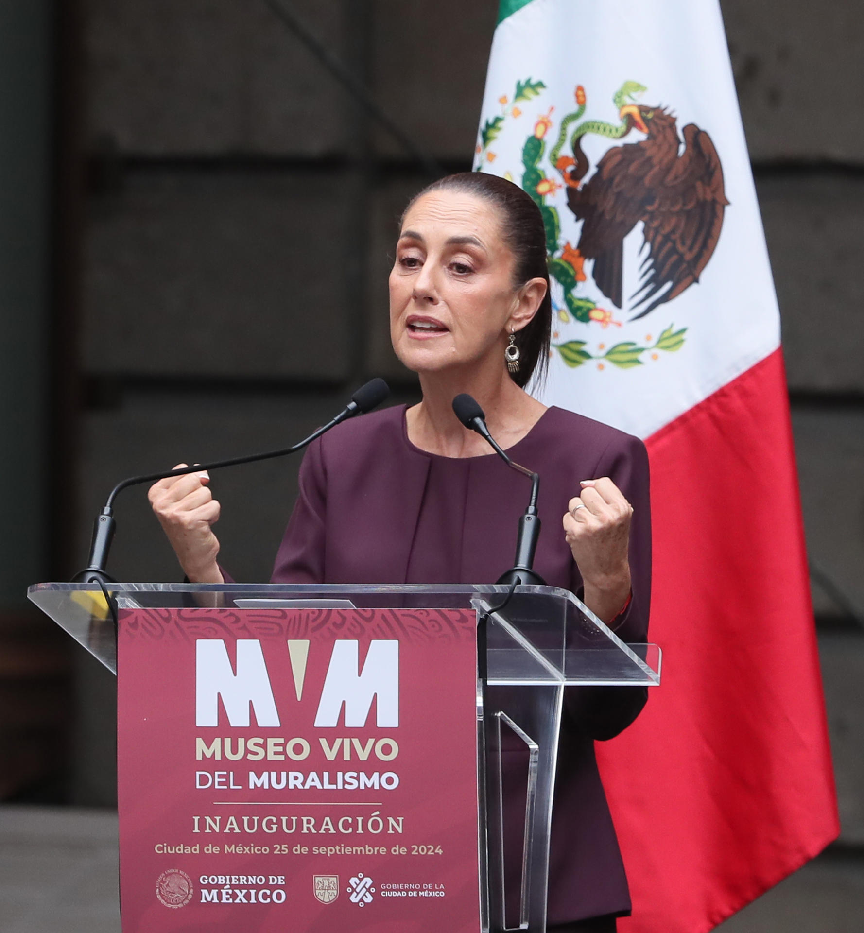 La presidenta electa de México, Claudia Sheinbaum, habla durante un acto protocolario este miércoles en la Secretaría de Educación Pública de Ciudad de México (México). EFE/ Mario Guzmán
