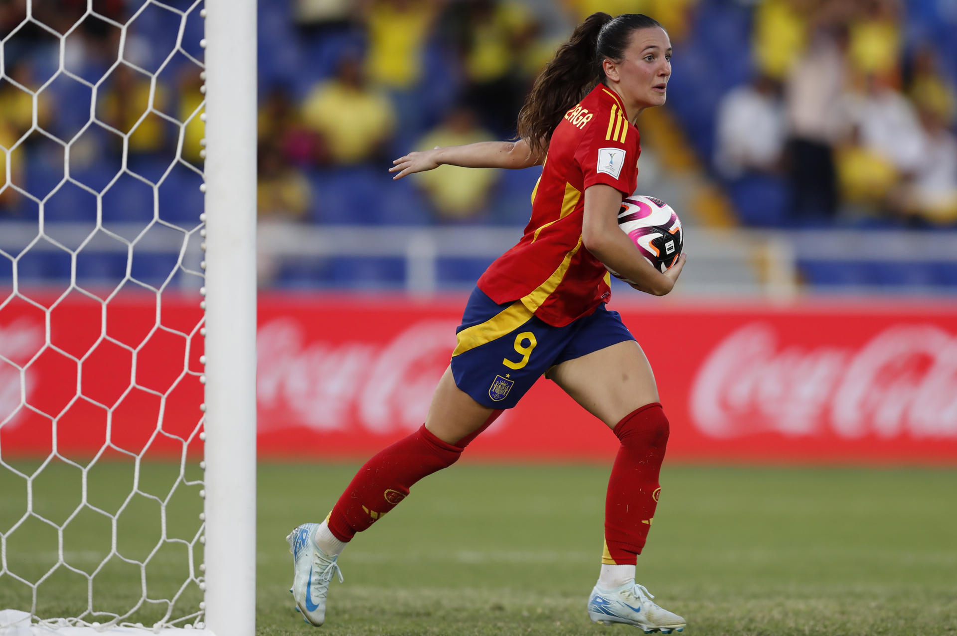 Jone Amezaga de España celebra un gol en un partido de los octavos de final de la Copa Mundial Femenina sub-20. EFE/ Ernesto Guzmán
