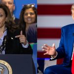 Combo de dos fotografías de la vicepresidenta estadounidense y candidata demócrata a la Casa Blanca, Kamala Harris (i), y su rival republicano, el expresidente Donald. EFE/ Rebecca Droke / Jim Lo Scalzo