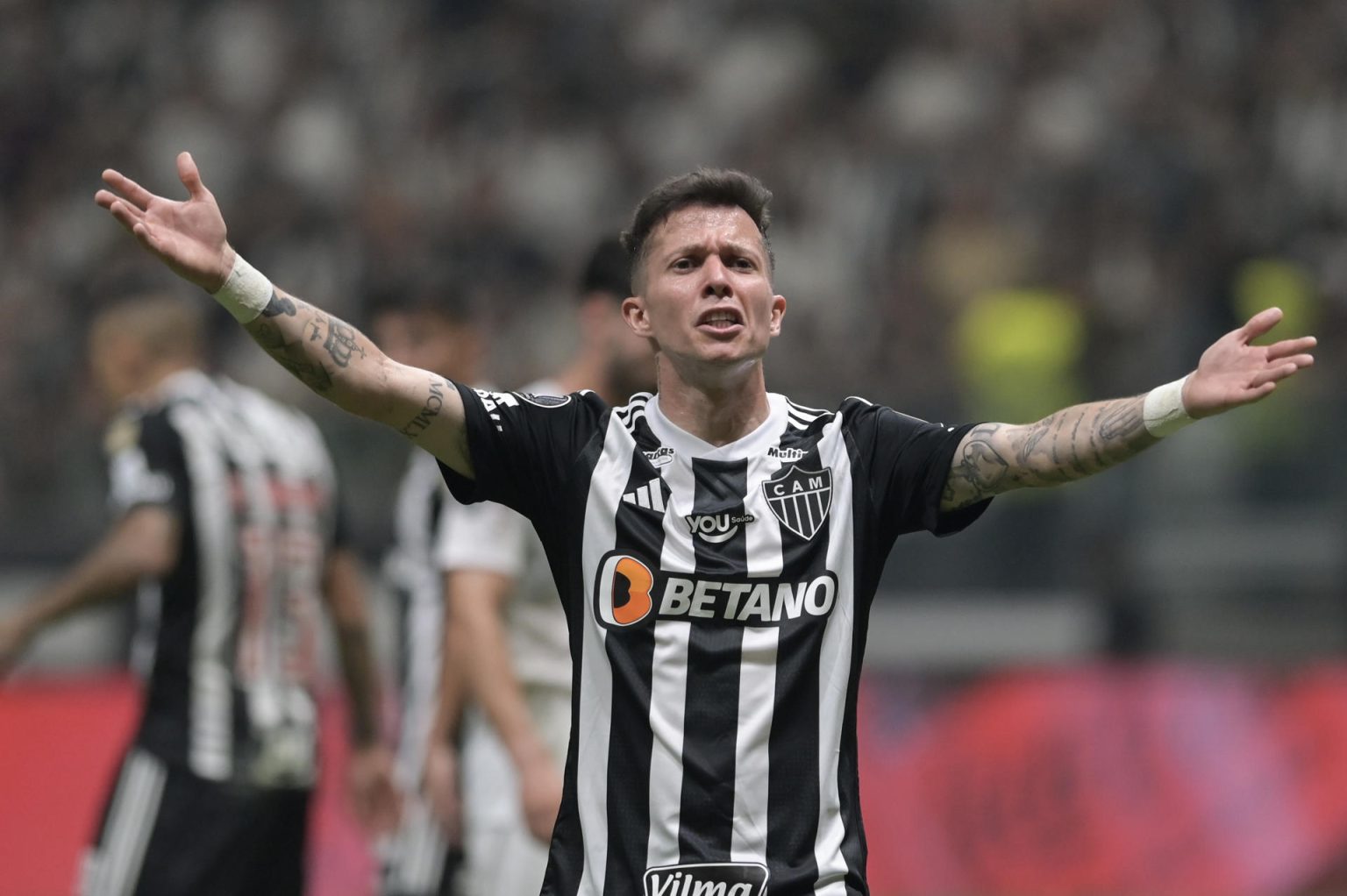 Bernard de Mineiro reacciona en el partido de vuelta de cuartos de final de la Copa Libertadores. EFE/ Joao Guilherme