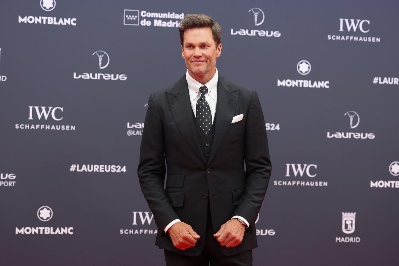 Fotografía de archivo, tomada el pasado 22 de abril, en la que se registró al exjugador de fútbol americano Tom Brady, durante la gala de entrega de los Premios Laureus, en el Palacio Cibeles de Madrid. EFE/Kiko Huesca