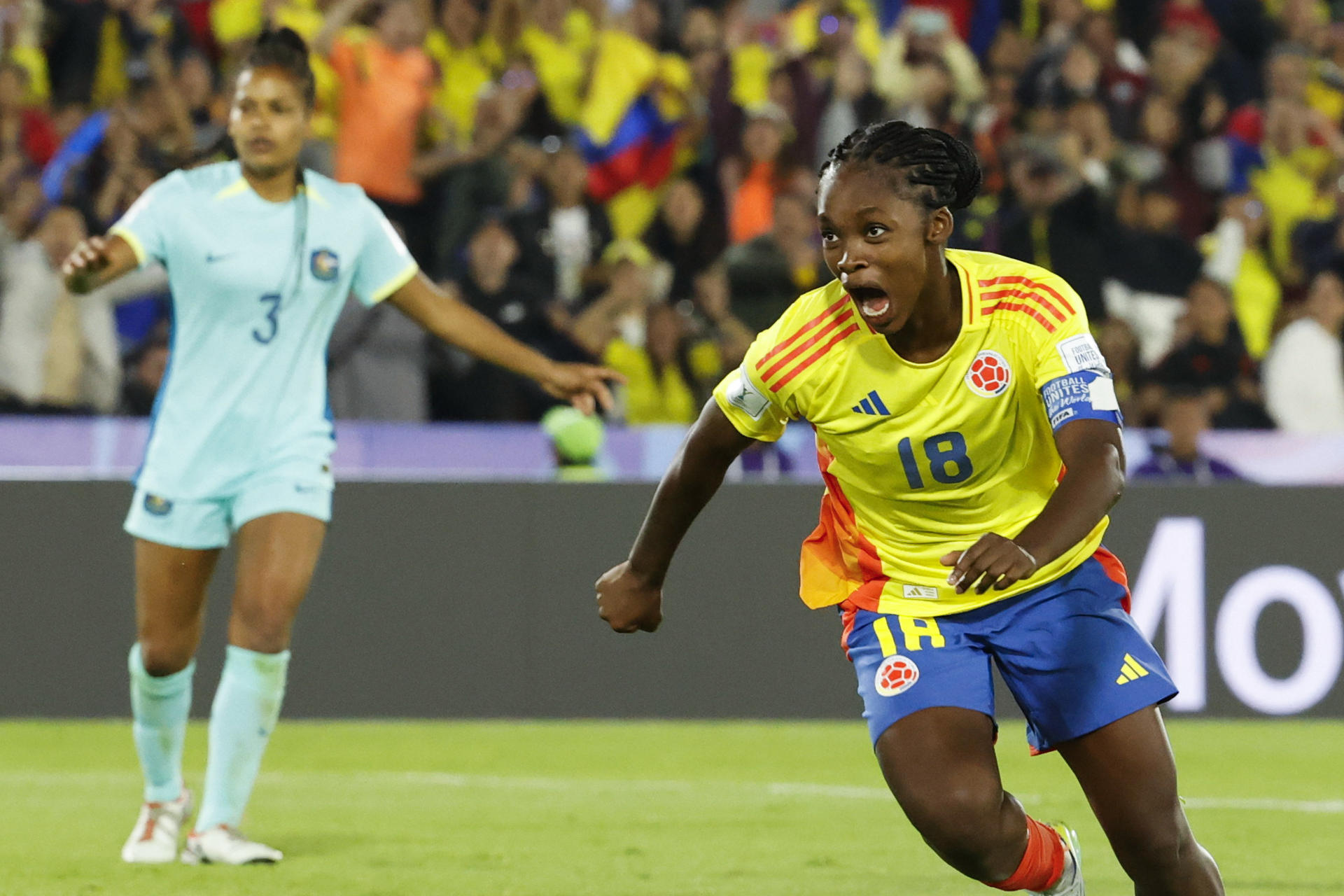 Linda Caicedo de Colombia celebra su gol en un partido del grupo A de la Copa Mundial Femenina sub-20.. EFE/ Mauricio Dueñas Castañeda
