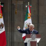 El presidente de México, Andrés Manuel López Obrador, habla durante el sexto informe de gobierno este domingo, en el Zócalo de Ciudad de México (México). EFE/ Isaac Esquivel