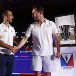 .-Los timoneles de las embarcaciones que participarán a partir de mañana en las semifinales de la Louis Vuitton 37ª America's Cup: Arnau Psarofaghis (Alinghi Red Bull Team) (i); sir Ben Ainslie (Ineos Britannia). .EFE/ Quique García