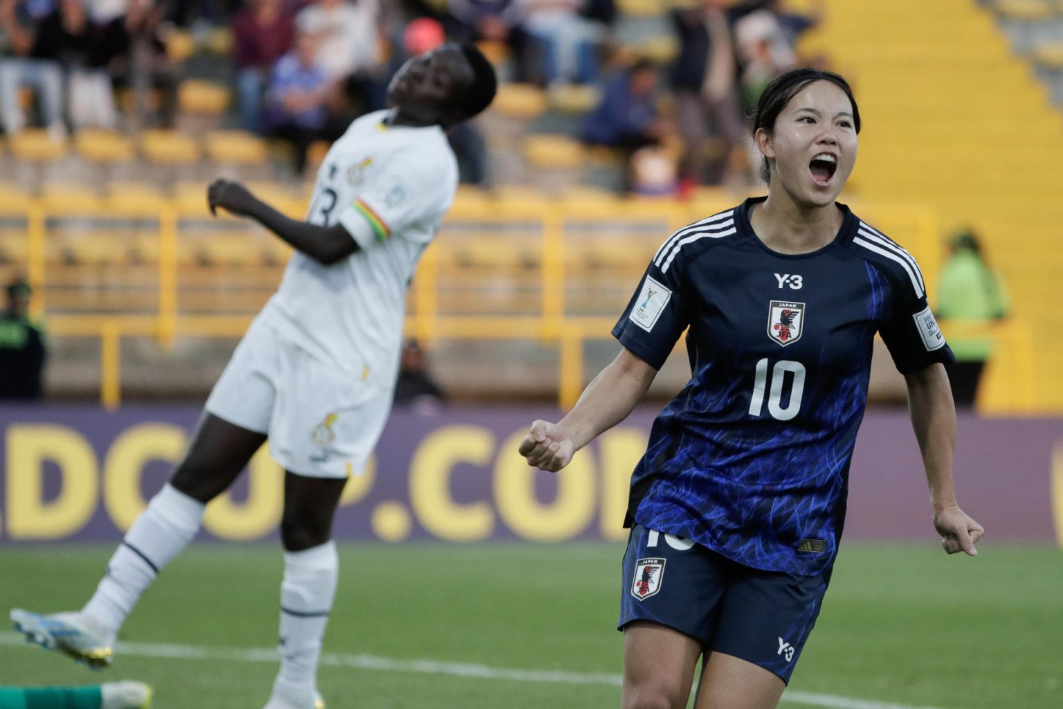 Manaka Matsukubo de Japón celebra un gol en un partido del grupo E de la Copa Mundial Femenina sub-20. EFE/ Carlos Ortega