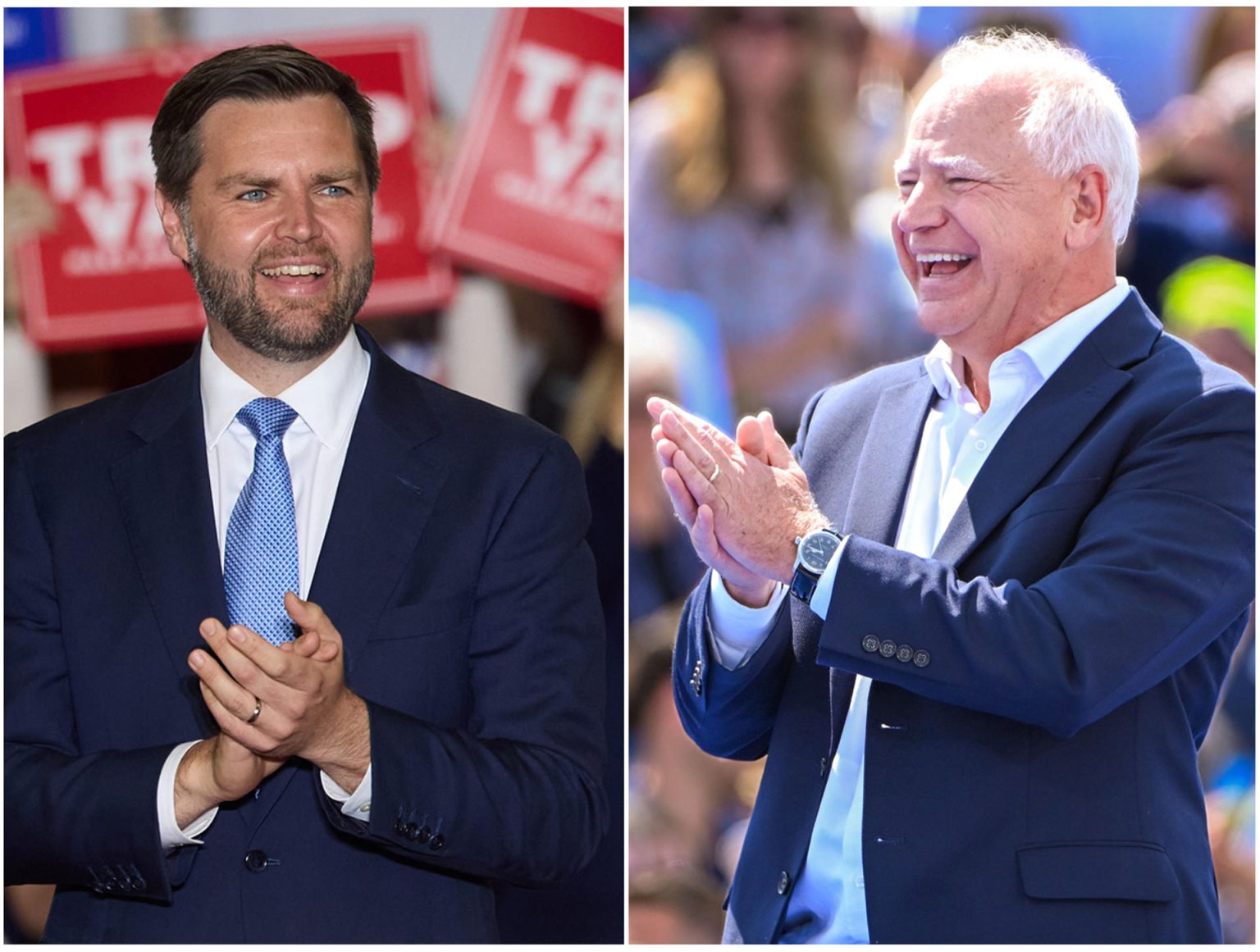 Combo de fotografías de archivo del senador republicano por Ohio, JD Vance (i) y el gobernador demócrata de Minnesota, Tim Walz. EFE/ EPA/ ALLISON DINNER/ CRAIG LASSIG