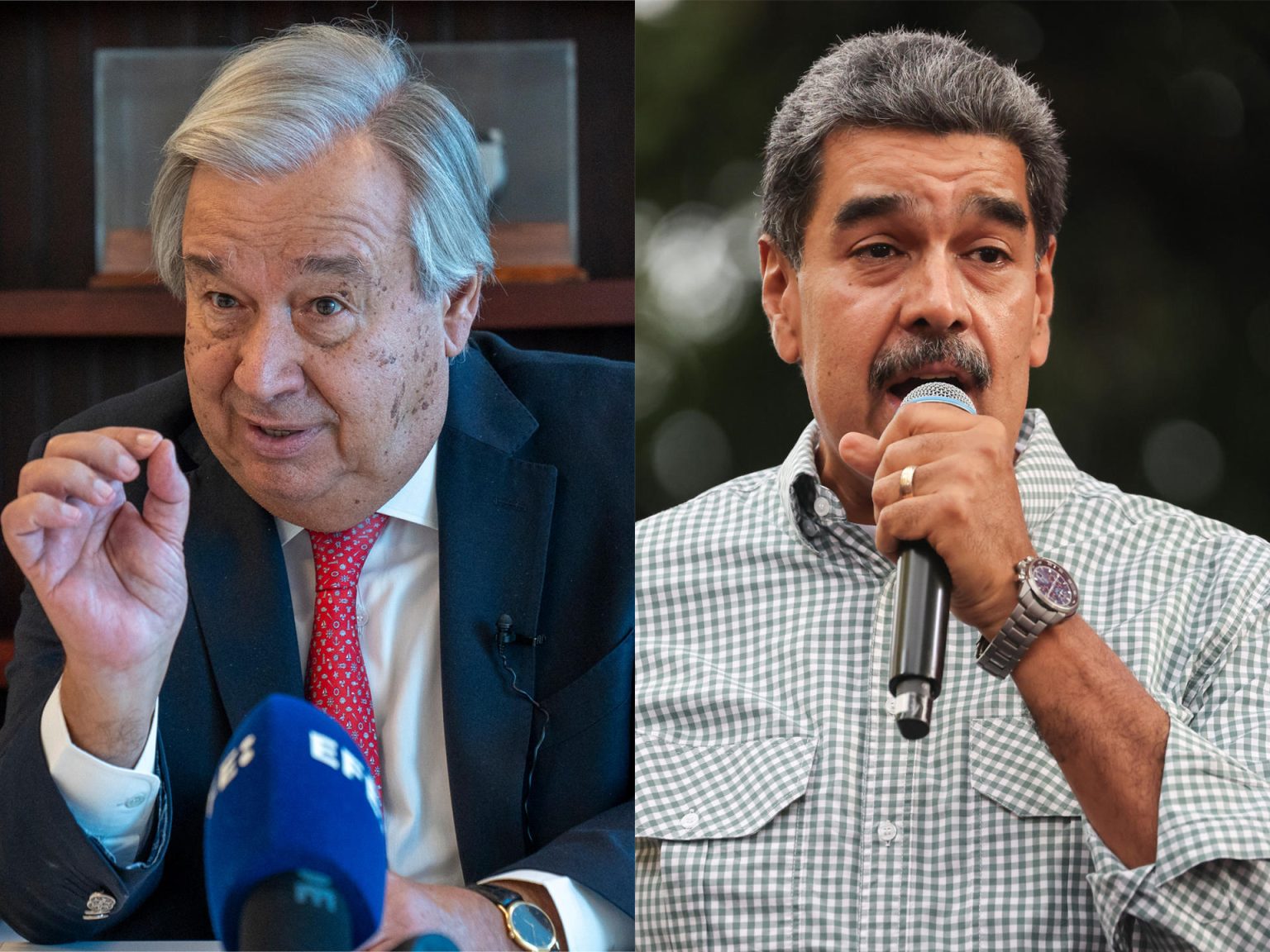 Combo de fotografías de archivo que muestra al secretario general de la ONU, António Guterres (i) y al presidente de Venezuela, Nicolás Maduro. EFE/ARCHIVO