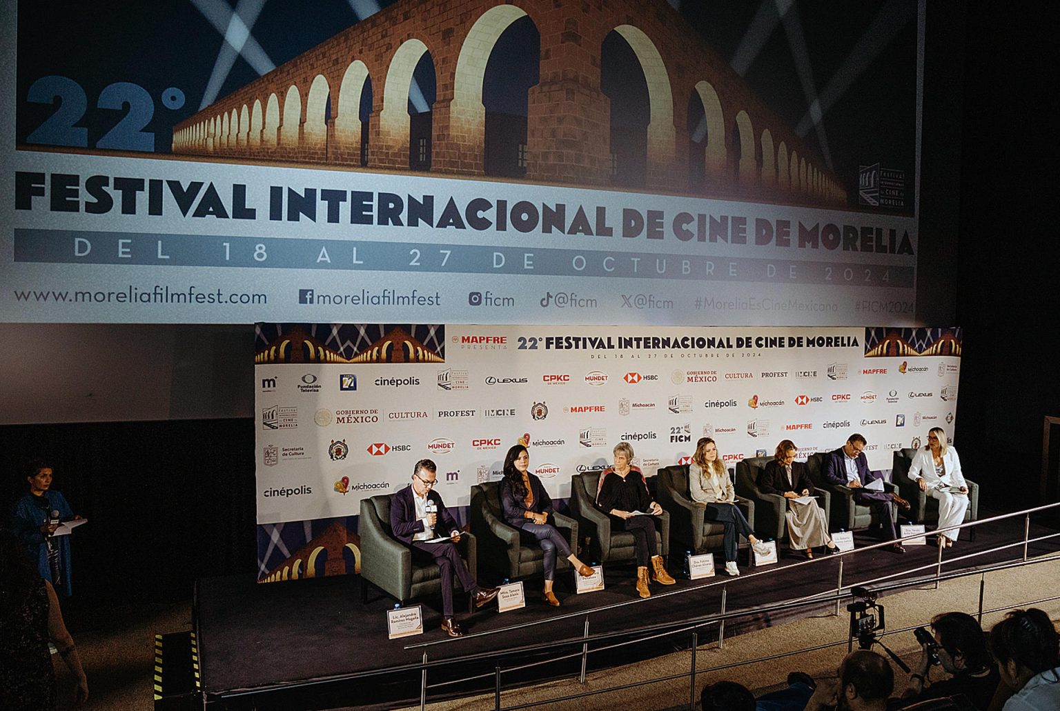 Fotografía cedida por el Festival Internacional de Cine de Morelia (FICM) de los participantes de la presentación este lunes, en Ciudad de México (México). EFE/ Festival Internacional de Cine de Morelia /SOLO USO EDITORIAL/SOLO DISPONIBLE PARA ILUSTRAR LA NOTICIA QUE ACOMPAÑA (CRÉDITO OBLIGATORIO)