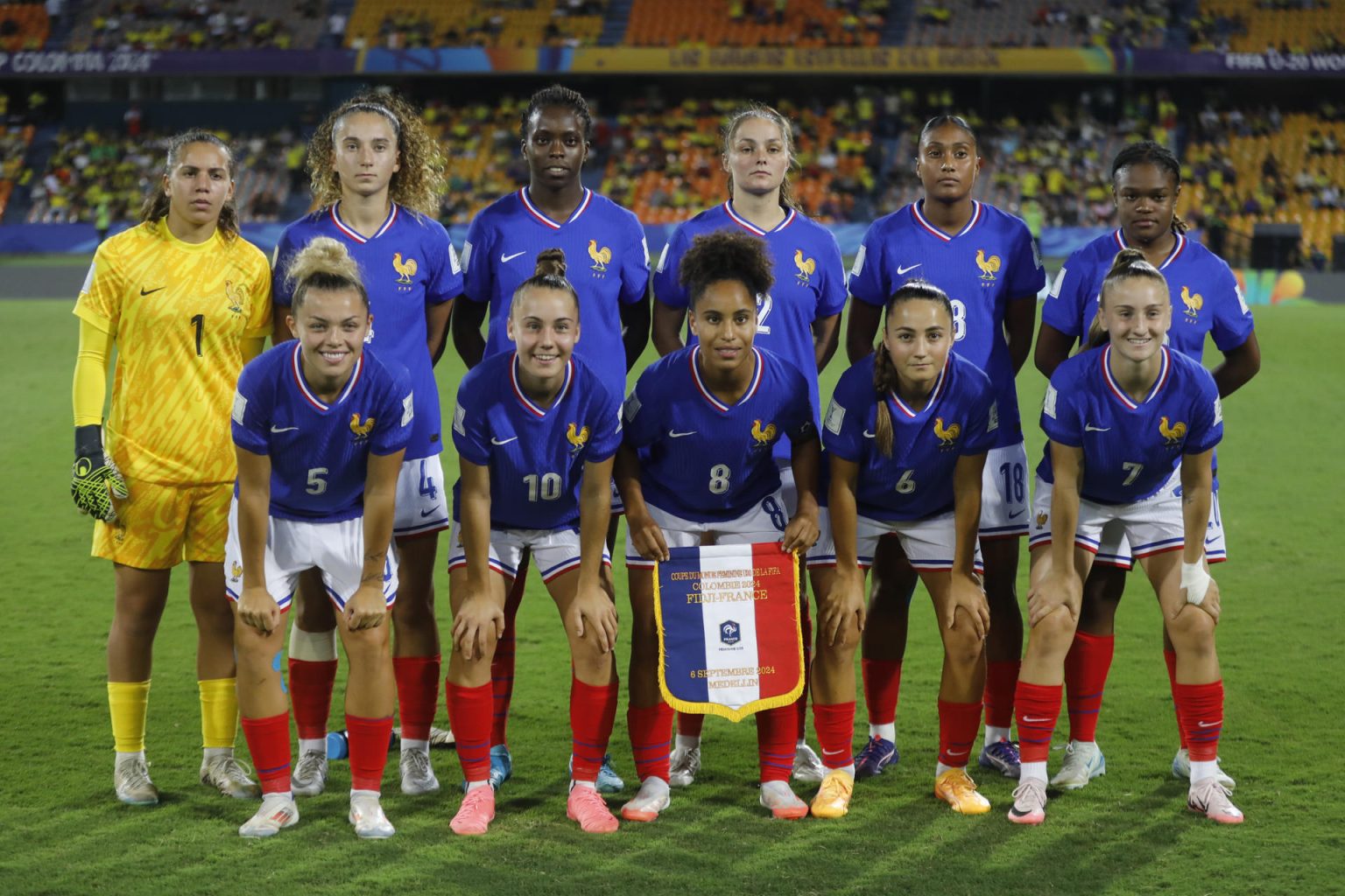 La selección sub-20 de Francia espera ratificar su línea de ascenso en el Mundial femenino este jueves en Medellín con la clasificación a los cuartos de final Mundial de Colombia. EFE/ Luis Eduardo Noriega Arboleda