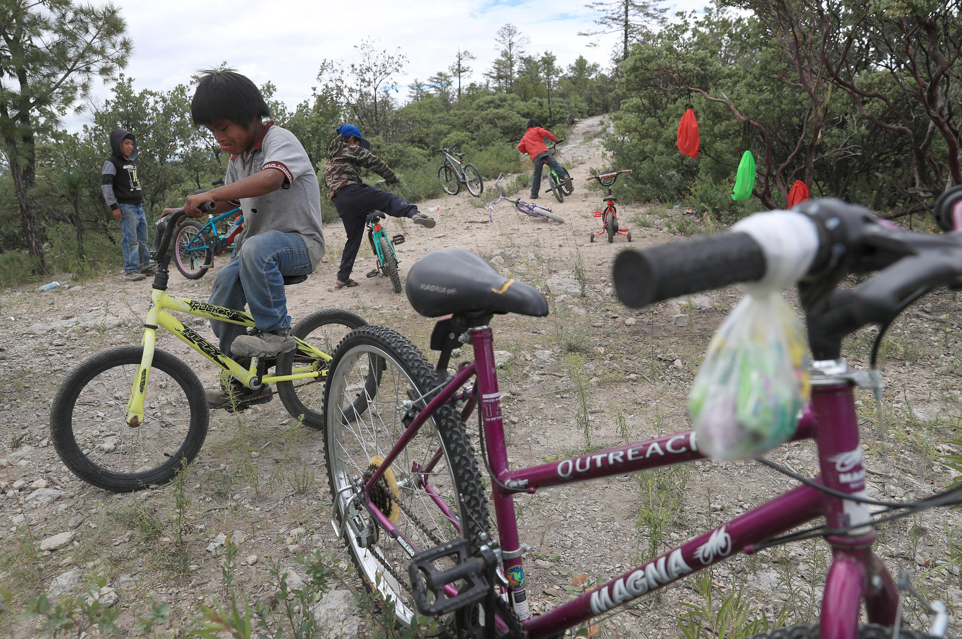 Indígenas rarámuris se reúnen para recibir obsequios, el 13 de septiembre de 2024 en la comunidad de Guachochi de la sierra Tarahumara, estado de Chihuahua (México).EFE/Luis Torres
