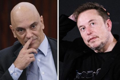 Combo de fotografías donde se observa al juez del Tribunal Supremo de Brasil Alexandre de Moraes (i) y al empresario tecnológico estadounidense Elon Musk. EFE/ Joédson Alves / Tolga Akmen / Pool