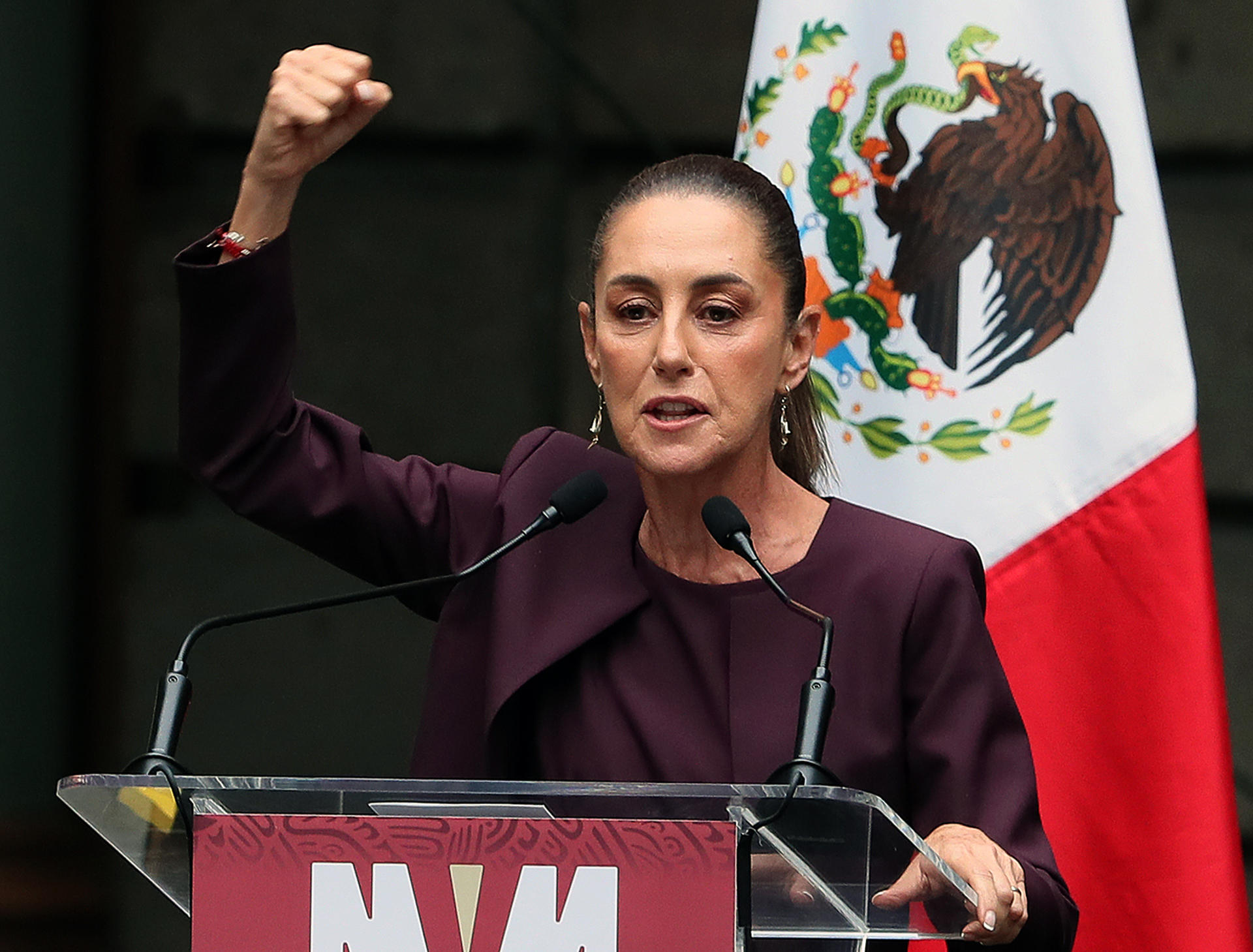 La presidenta electa de México, Claudia Sheinbaum, habla durante un acto protocolario este miércoles en la Secretaría de Educación Pública de Ciudad de México (México). EFE/ Mario Guzmán
