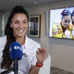 Andrea Fuentes, durante su presentación como nueva seleccionadora de Natación Artística, este lunes en la sede de la Agencia EFE en Madrid. EFE/Chema Moya