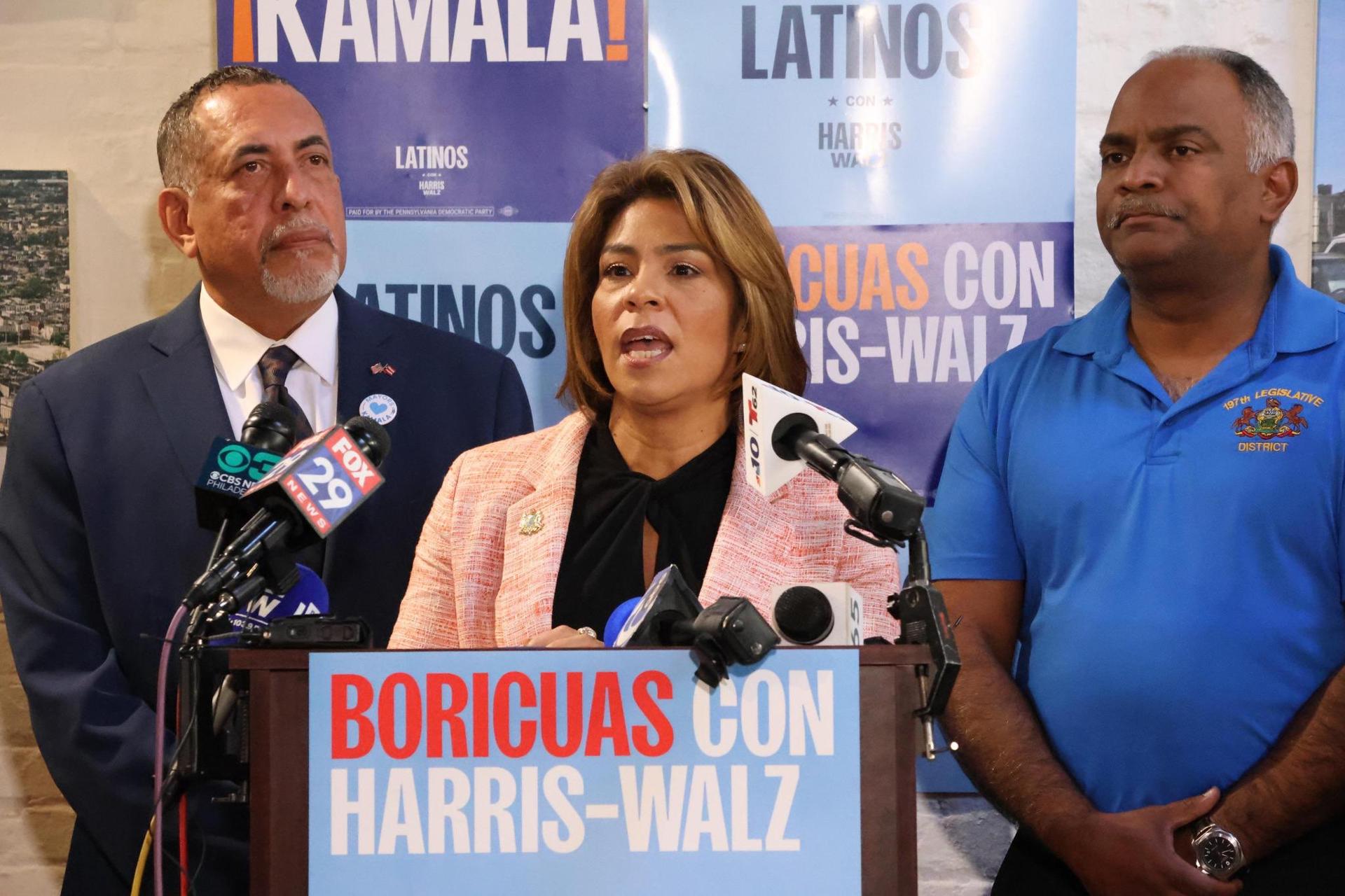 Fotografía cedida por Harris for Pennsylvania de la concejal de Filadelfia, Quetcy Lozada, durante una conferencia de prensa este lunes en Filadelfia, Pensilvania (Estados Unidos). EFE/ Harris For Pennsylvania / SOLO USO EDITORIAL/ SOLO DISPONIBLE PARA ILUSTRAR LA NOTICIA QUE ACOMPAÑA (CRÉDITO OBLIGATORIO)
