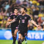 Fotografía cedida por Inter Miami de Lionel Messi celebrando un gol ante Columbus Crew en el partido del MLS Supporters' Shield, este miércoles en Miami (Estados Unidos). EFE/ Inter Miami