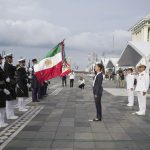 Fotografía cedida este viernes por la Presidencia de México, de la presidenta de México, Claudia Sheinbaum, durante un acto protocolario en el Puerto de Veracruz (México). EFE/Presidencia de México/SOLO USO EDITORIAL/SOLO DISPONIBLE PARA ILUSTRAR LA NOTICIA QUE ACOMPAÑA (CRÉDITO OBLIGATORIO)