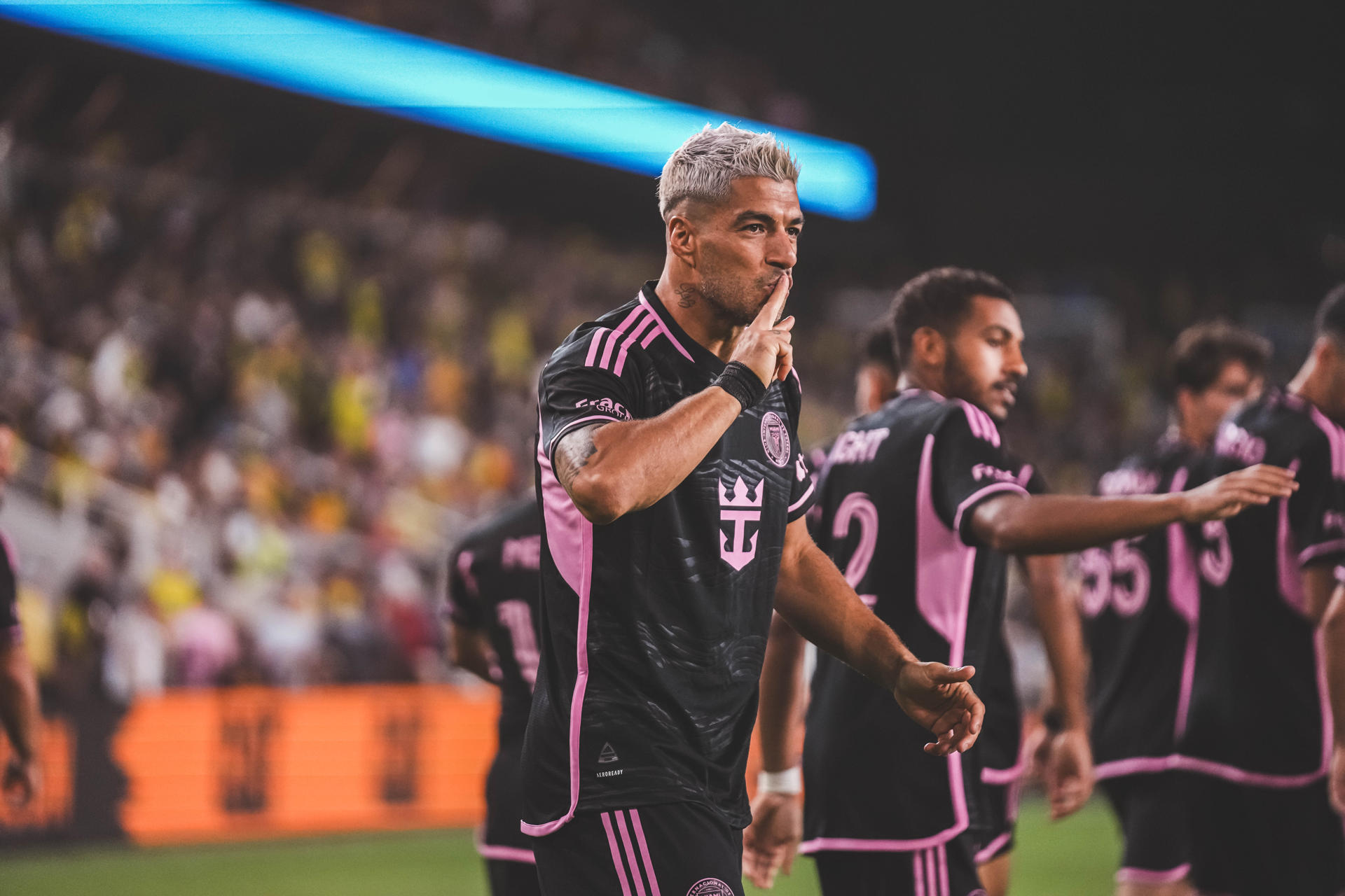 Fotografía cedida por Inter Miami de Luis Suárez celebrando un gol ante Columbus Crew este miércoles en Miami (Estados Unidos). EFE/ Inter Miami
