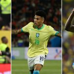 Combo de fotografías donde aparecen los jugadores de la selección brasileña de fútbol Raphinha (i) Igor Jesus (c) y Luiz Henrique. EFE/ Andre Borges / Elvis González