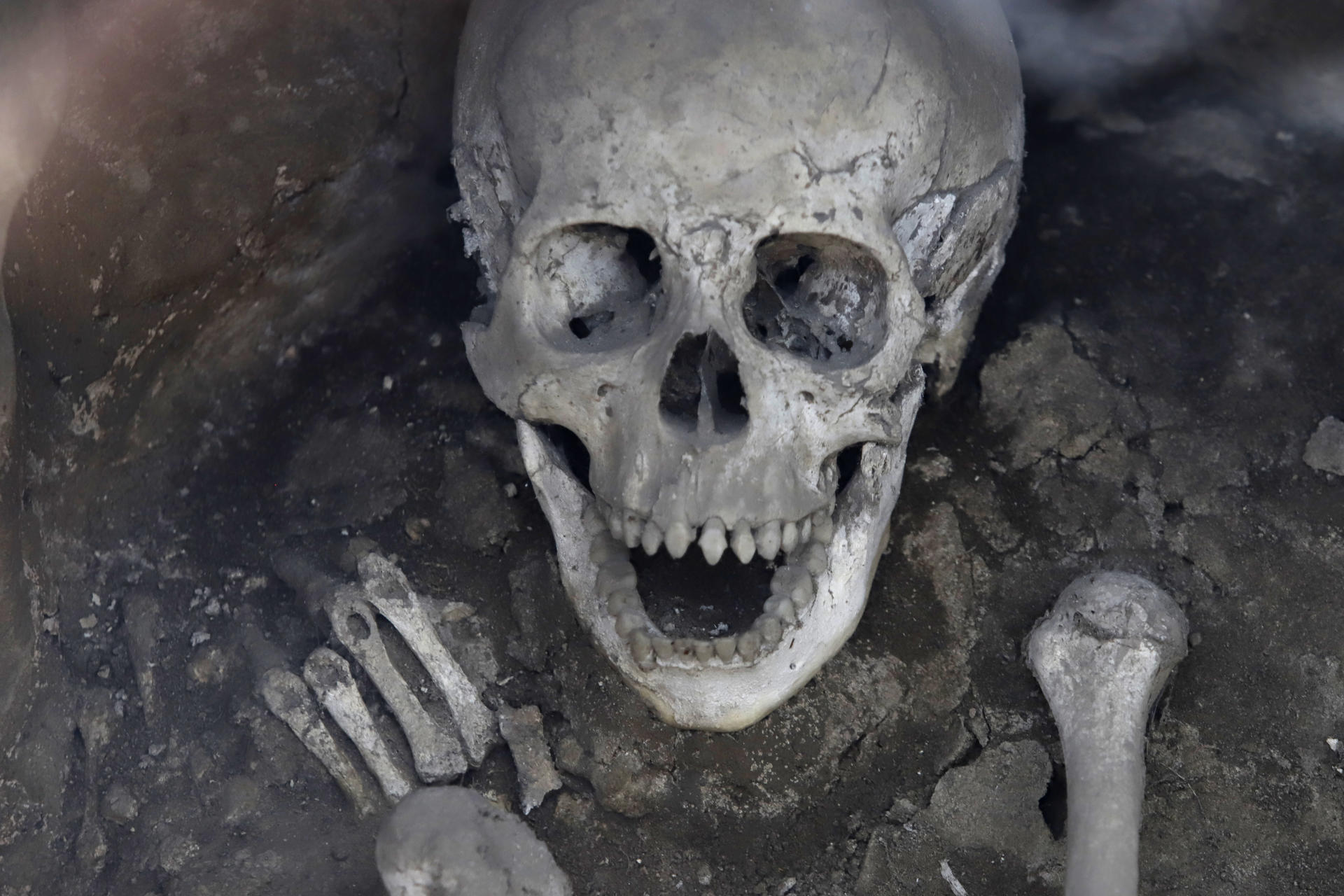 Fotografía del interior del 'Altar de los cráneos esculpidos', este jueves en la zona arqueológica de San Andrés Cholula, estado de Puebla (México). EFE/ Hilda Ríos
