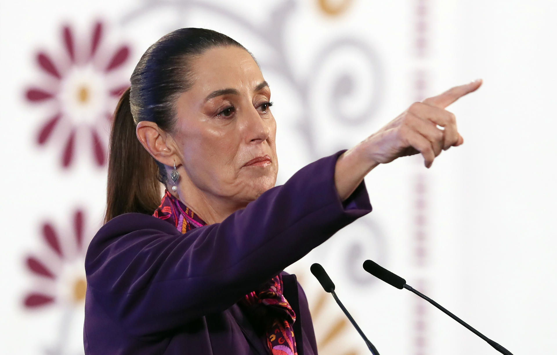 La presidenta de México, Claudia Sheinbaum, habla durante su conferencia de prensa matutina este lunes, en Palacio Nacional de Ciudad de México (México). EFE/Mario Guzmán
