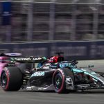 El piloto británico de Mercedes George Russell, en acción durante los entrenamientos libres del Gran Premio de Fórmula Uno de Las Vegas. EFE/EPA/SHAWN THEW