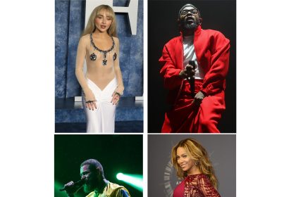 Combo de fotografías de archivo que muestra a los cantantes Sabrina Carpenter (arriba-i), Kendrick Lamar (arriba-d), Post Malone (abajo-i) y Beyoncé (abajo-d). EFE