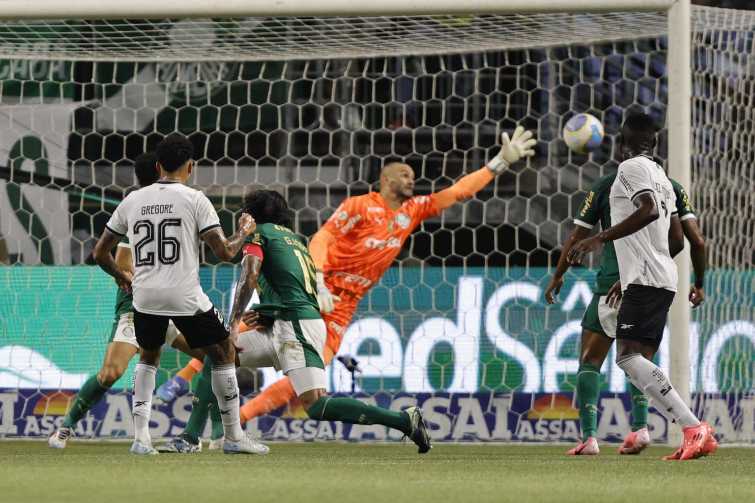 Gregore da Silva (i) de Botafogo anota un gol en un partido del Brasileirao serie A. EFE/ Isaac Fontana