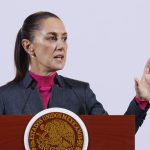 La presidenta de México, Claudia Sheinbaum, participa durante una rueda de prensa este viernes, en Palacio Nacional en Ciudad de México (México). EFE/ Mario Guzmán