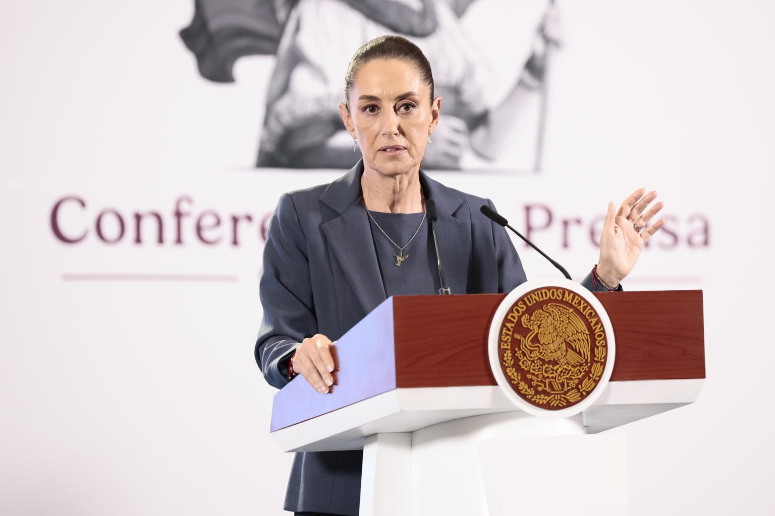 La presidenta de México, Claudia Sheinbaum, habla en una rueda de prensa este martes en Palacio Nacional en la Ciudad de México (México). EFE/José Méndez