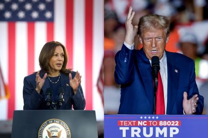 Composición de dos fotografías de archivo donde aparecen los dos candidatos presidenciales estadounidenses, la demócrata Kamala Harris y el republicano Donald Trump. EFE/W. Oliver/E.S. Lesser