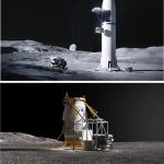 Composición de dos fotografías cedidas donde se muestran las primeras representaciones conceptuales de las variantes de carga de los sistemas de aterrizaje lunar tripulado de SpaceX (arriba), y de Blue Origin. EFE/ SpaceX/Blue Origin /SOLO USO EDITORIAL /NO VENTAS /SOLO DISPONIBLE PARA ILUSTRAR LA NOTICIA QUE ACOMPAÑA /CRÉDITO OBLIGATORIO