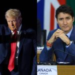 Combo de fotografías de archivo del presidente electo de Estados Unidos, Donald Trump (i), durante un acto de campaña el 5 de octubre de 2024 en Pensilvania (Estados Unidos), y el primer ministro canadiense, Justin Trudeau, durante la cumbre del G20 el 19 de noviembre de 2024 en Río de Janeiro (Brasil). EFE/ Will Oliver / Sebastiao Moreira